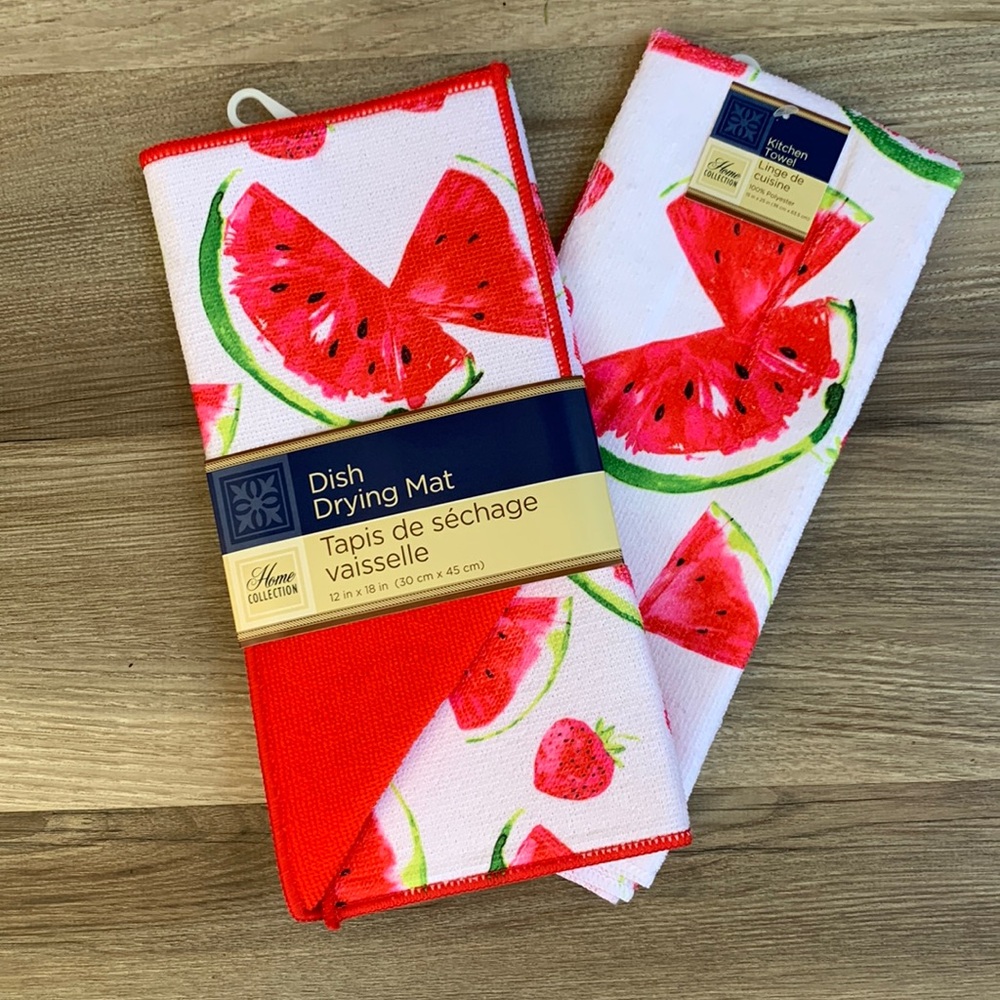 Dish Drying Mat Kitchen Towel Set Watermelon Strawberry Home Collection Summer 🆕